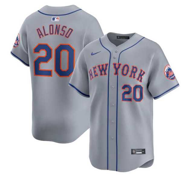 Men%27s New York Mets #20 Pete Alonso 2024 Gray Away Limited Stitched Baseball Jersey Dzhi->new york mets->MLB Jersey